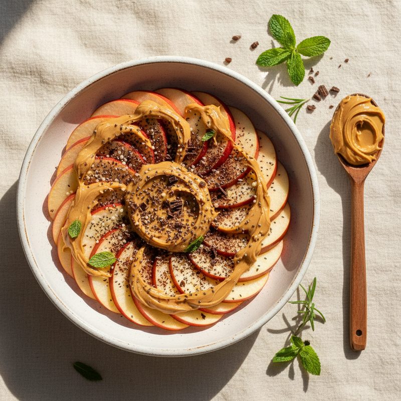 Manzana con manteca de maní y cacao