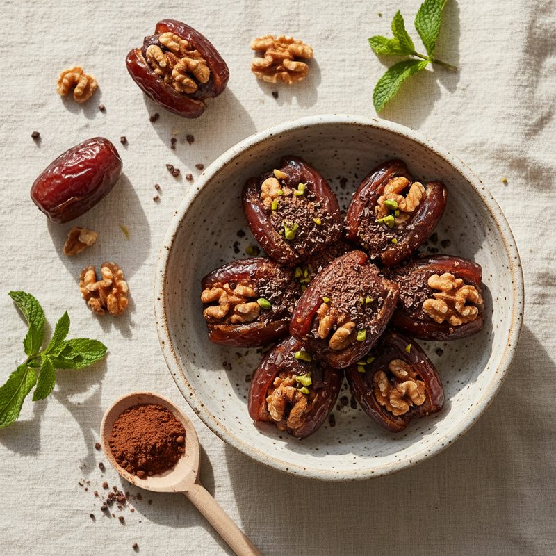 Dátiles rellenos de nuez y cacao