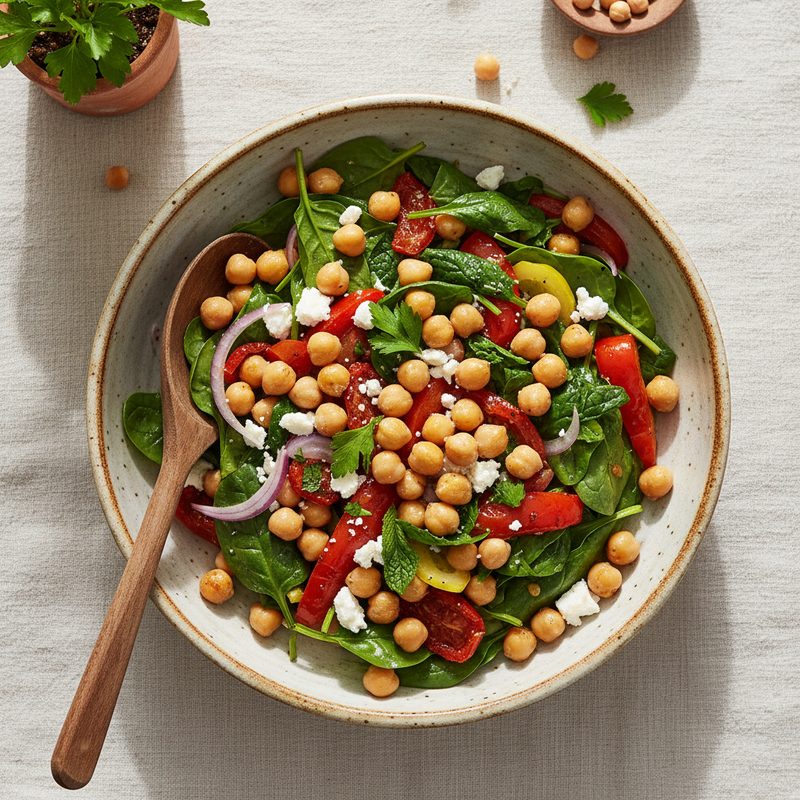 Ensalada tibia de garbanzos y espinaca