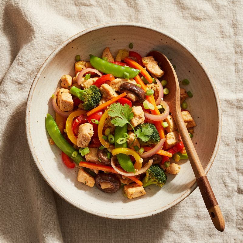 Wok de pollo y muchos vegetales