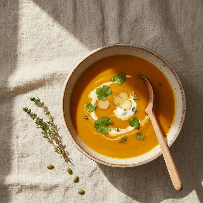 Sopa crema de calabaza y jengibre