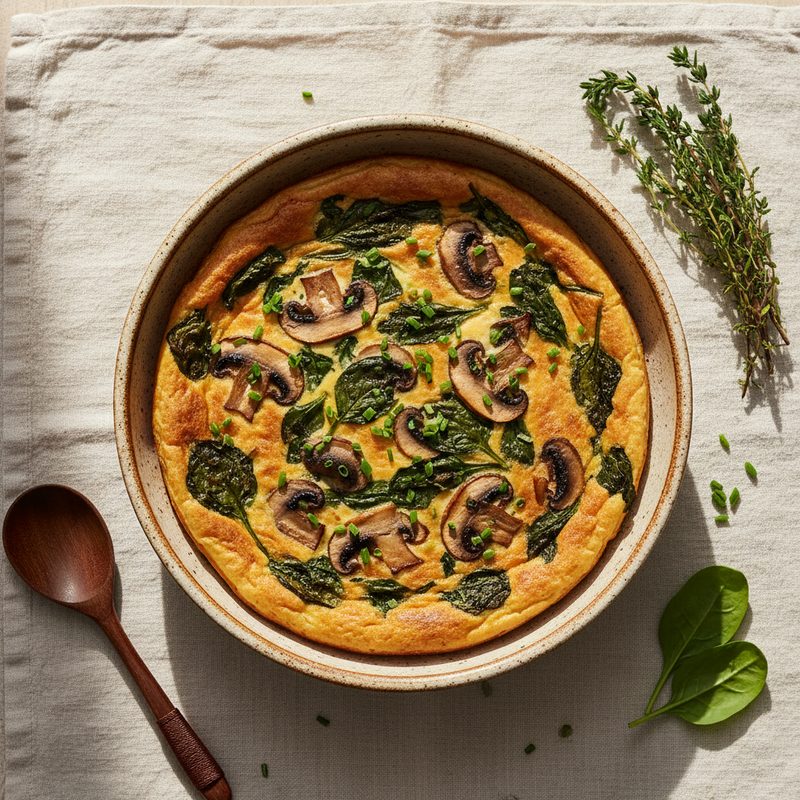Tortilla de espinaca y champiñones al horno