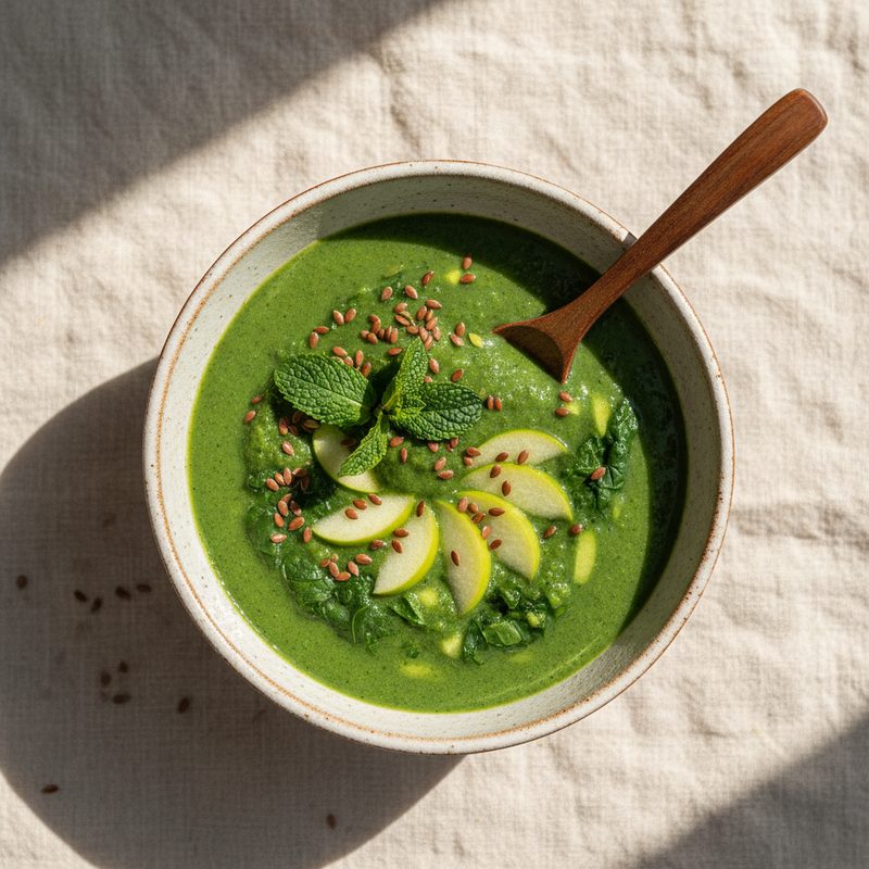 Smoothie verde de espinaca, manzana y lino