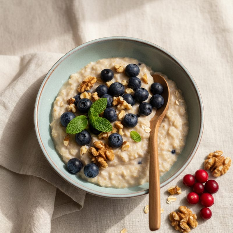 Avena overnight con nueces y arándanos